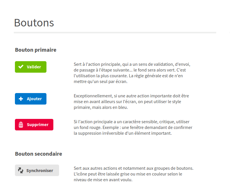 Préconisations générales sur les styles de bouton.
