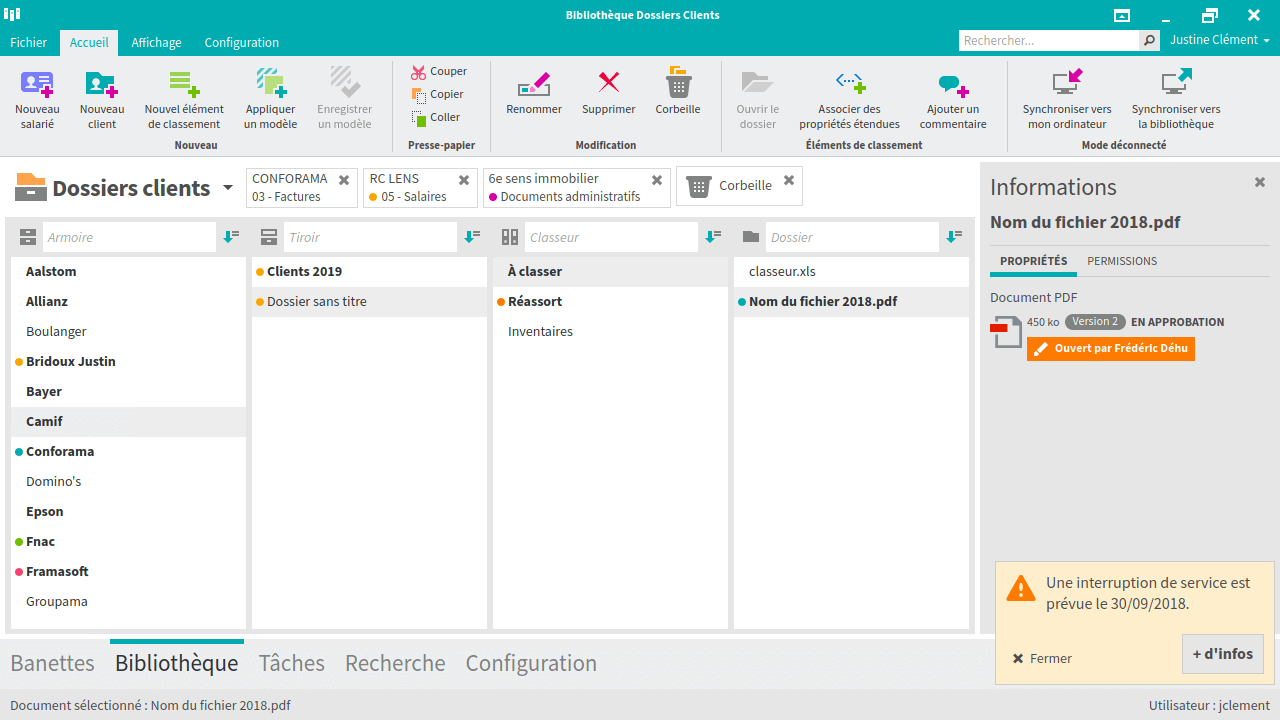 L’interface de la GED en client lourd.