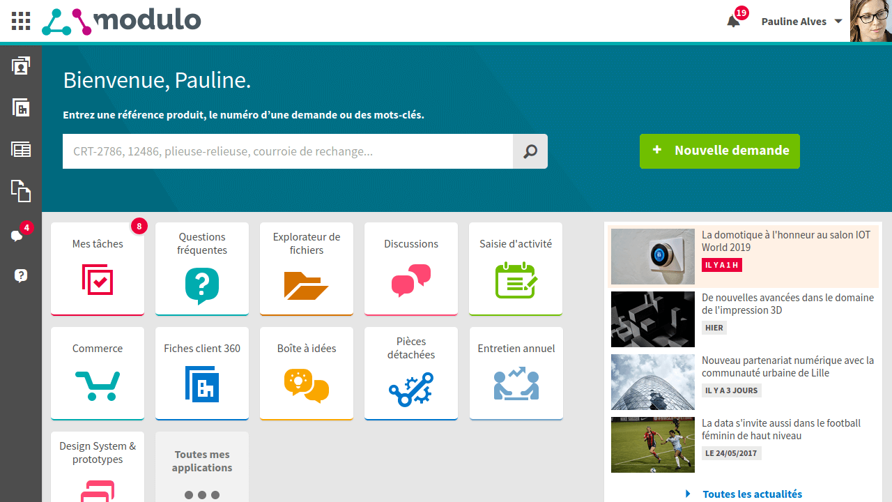 La page d’accueil de l’ERP, qui peut être configuré de différentes façons, par exemple un intranet ou un service clients.
